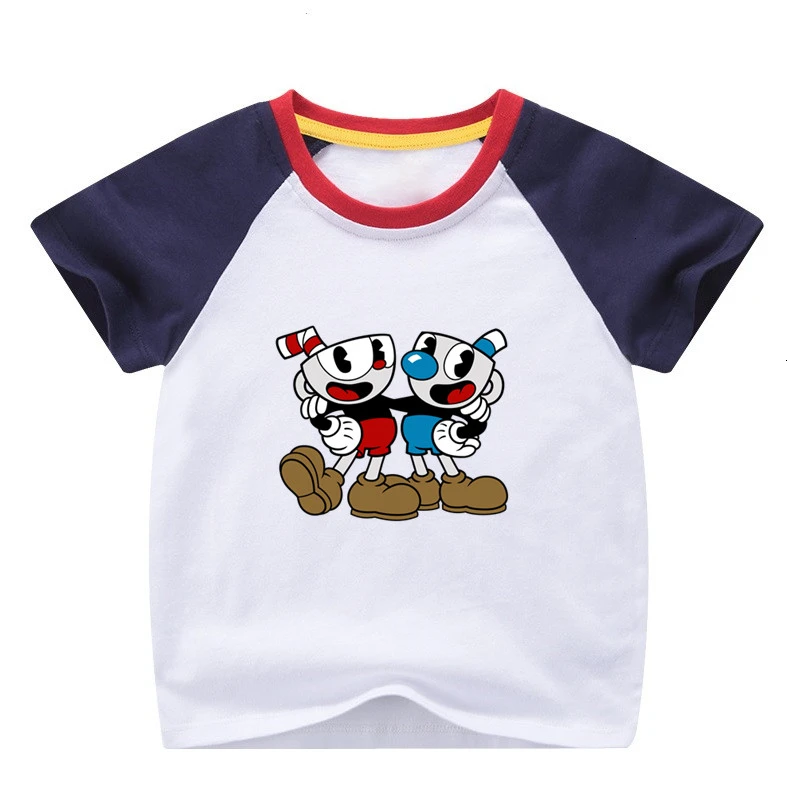 Одежда для малышей Летняя игра Cuphead/забавная комбинированная цветная футболка для девочек детские топы с круглым вырезом, Детская футболка с героями мультфильмов - Color: as picture