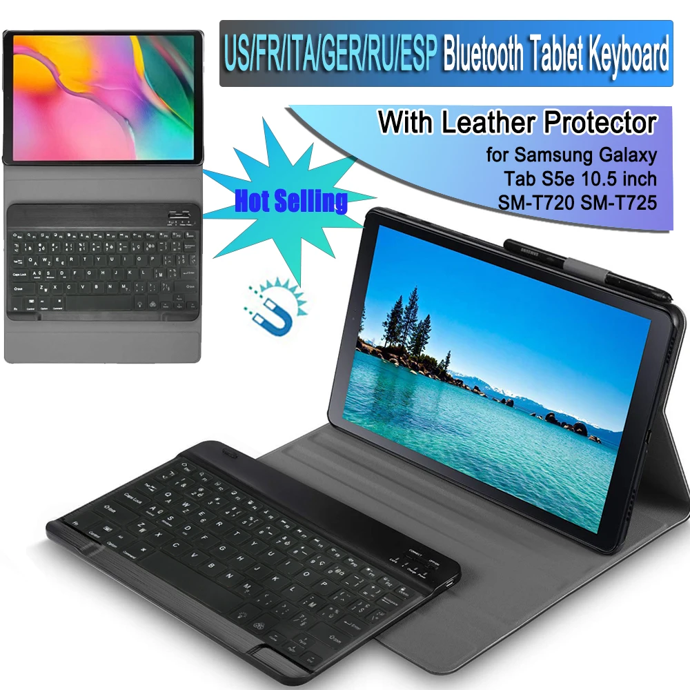 

Magnetic Bluetooth Tablet Keyboard With Leather Protector Kickstand For 10.5 Inch Samsung Galaxy Tab S5e SM-T720 SM-T725