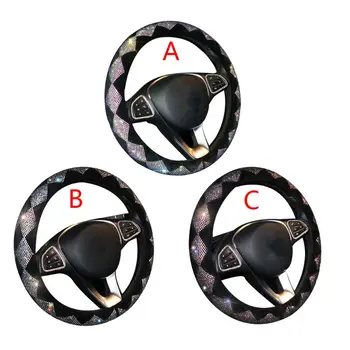 

38cm Diamond Steering Wheel Cover for Women Rhinestone, Colorful Crystal Velvet