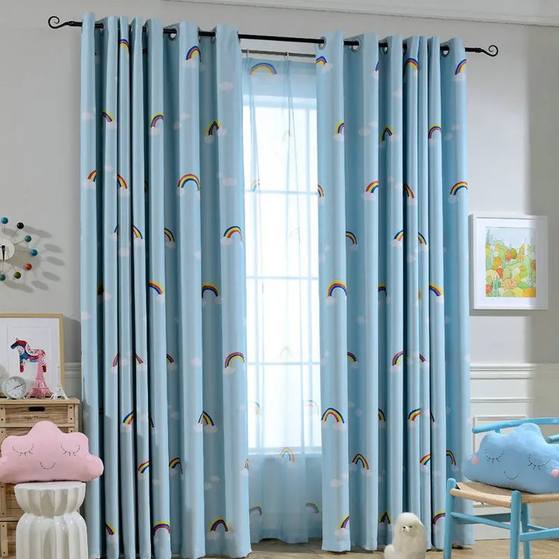 

Cartoon Rainbow Clouds Embroidered fabric Children Curtains for Kids Bedroom Window Treatments Kitchen Curtains for Living Room