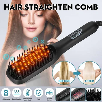 

Multi-functional Electric Hair Straightening Comb Straightener Brush Beard Straightener Heated LCD Display Massage Comb