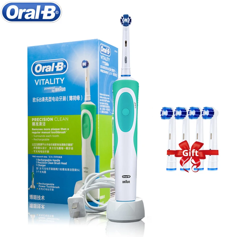 Oral B Electric Toothbrush 2D Rotary Vibration Clean Charging Tooth Brush Cross Action Bristle Oral Care 4 Gift Brush Heads Free
