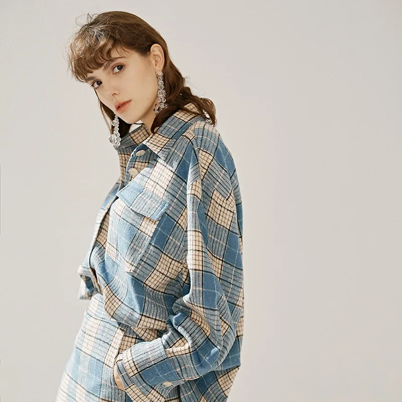 Johnature Fashion Autumn Winter New Plaid Womens Tops And Blouses Casual Turn-down Collar Button Long Loose Female Shirts