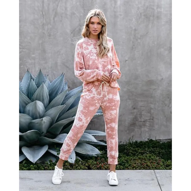 

Autumn And Winter Women's Gradient Pajamas Tie-Dye Long-Sleeved Trousers Home Service Two-Piece Suit Casual Warm