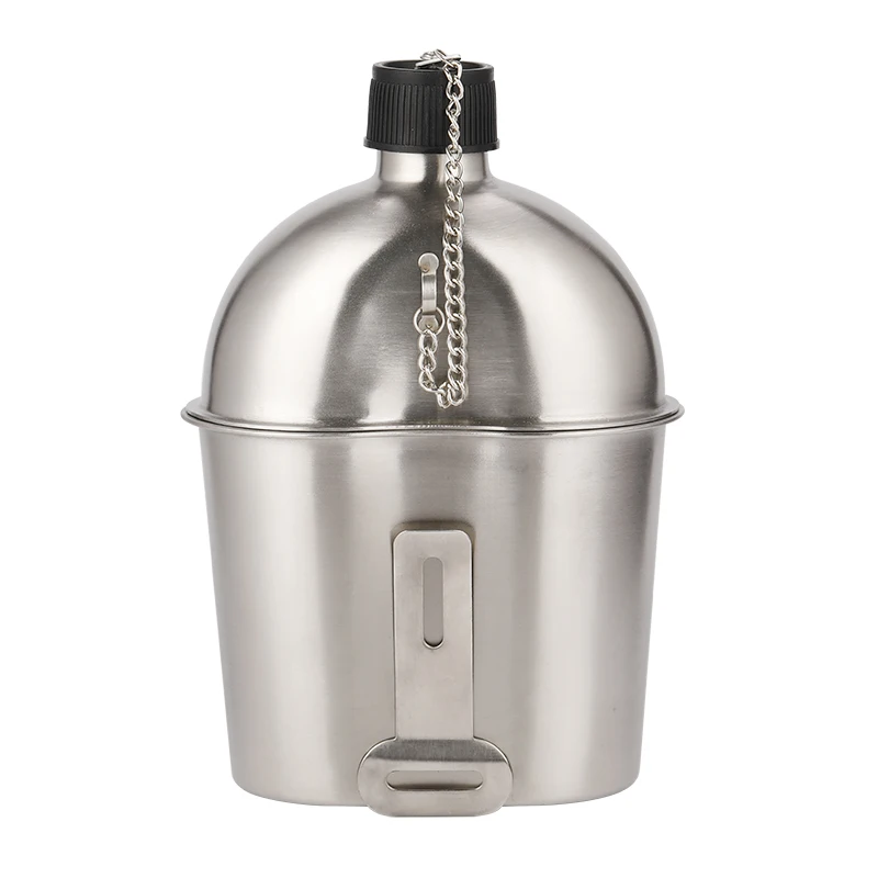 Water Bottle Stainless Steel Cup Household us Stainless Steel Army Water Cup Military Canteen Cup Hiking Arm Kettle/Bottle and Spork set with Green Nylon Cover