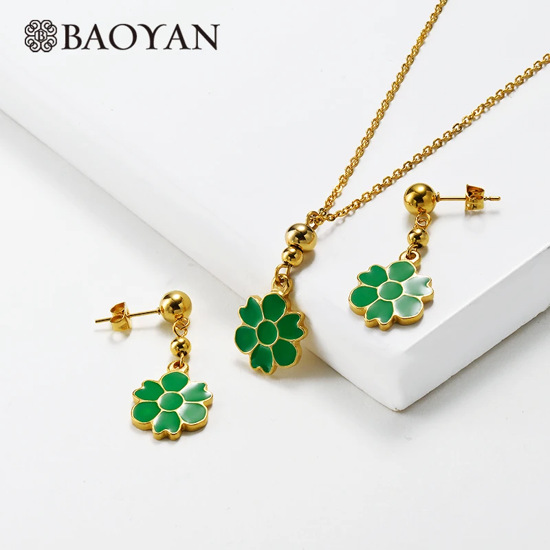 Baoyan, золотые эмалевые Ювелирные наборы, ручная работа, Модные женские ювелирные наборы, золотой цвет, нержавеющая сталь, ювелирные наборы для женщин