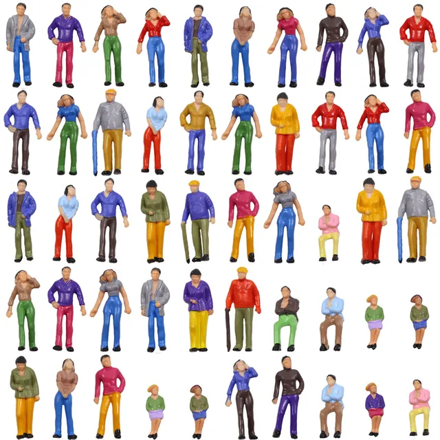 50pcs/100pcs Model Trains 1:48 Painted Figures O SCALE Standing Seated People P50W