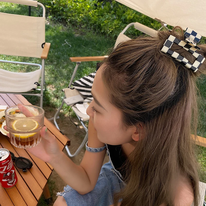 Peri'sBox 10 Designs White & Black Plaid Hair Claw Jewelry Fashion Chic Geometric Resin Hair Clamps Accessories for Women - Image 3