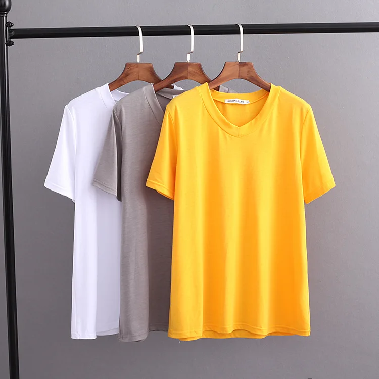 

S53 Large Size Dress 2018 Summer Korean-style Casual Solid Color V Hot Drilling Wing Short-sleeved round Collar T-shirt 622