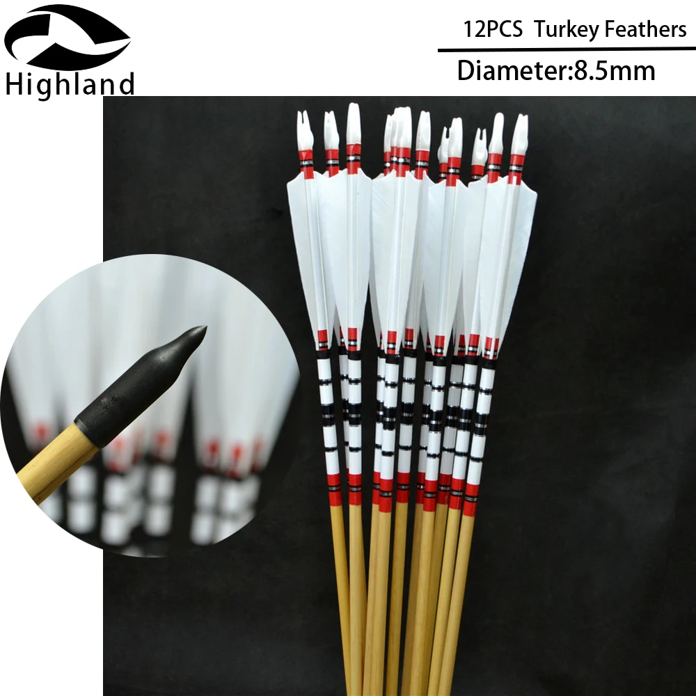 

12pcs High Quality Handmade Turkey Feather Archery Arrows Natural Wooden Arrows for Bow 25-50lbs Longbow Recurve Bow Hunting