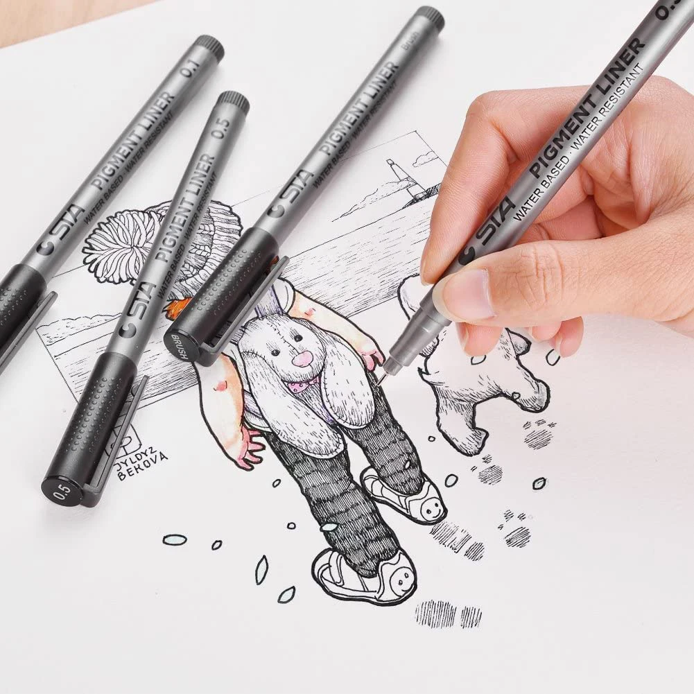 Fineliner, Beupro nero Pigment Liner micro penne da disegno per schizz –