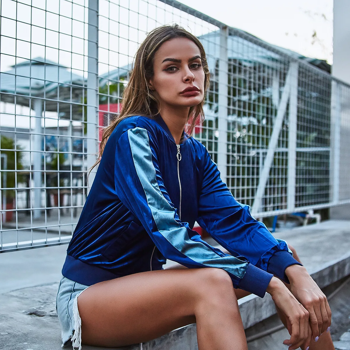 Ke Leo Европа и Америка AliExpress вырез лодочкой молния куртка смешанные цвета повседневное пальто Женская 5201