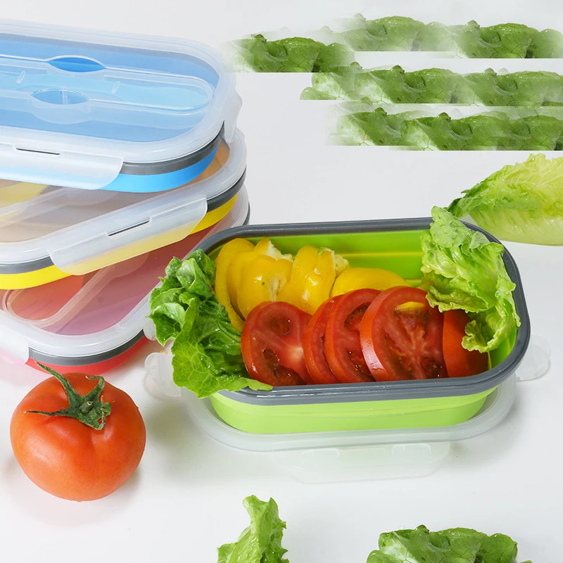 Silicone Scalable Folding Lunchbox Camping Travel Snack Fruit Food Storage Container Picnic Office Student Bento Box Dinnerware