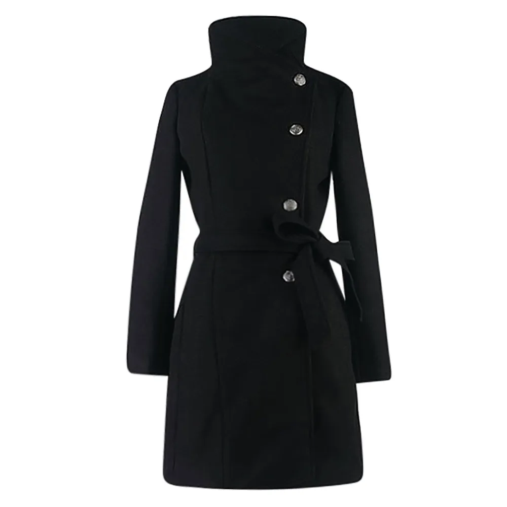 Зимнее пальто, Женское зимнее шерстяное пальто с лацканами, Тренч, куртка с длинным рукавом, верхняя одежда, большой размер, длинное серое пальто, mujer - Цвет: Черный