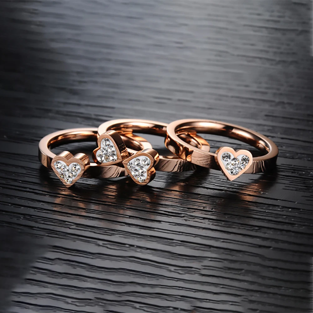 316L Stainless Steel Jewelry Unique 3in1 Heart Rings For