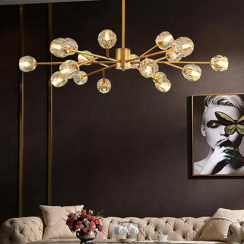 

Modern Crysta Balll Led Chandelier Light Copper Pendant Hanging Lamp New Design Chandeliers for living room indoor Light Fixture
