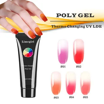 

15ML Thermal Changing Poly Extention Gel 5 Colors Soak Off UV Gel Color Changing Snowflake Temperature Color Change Gel Nail Art