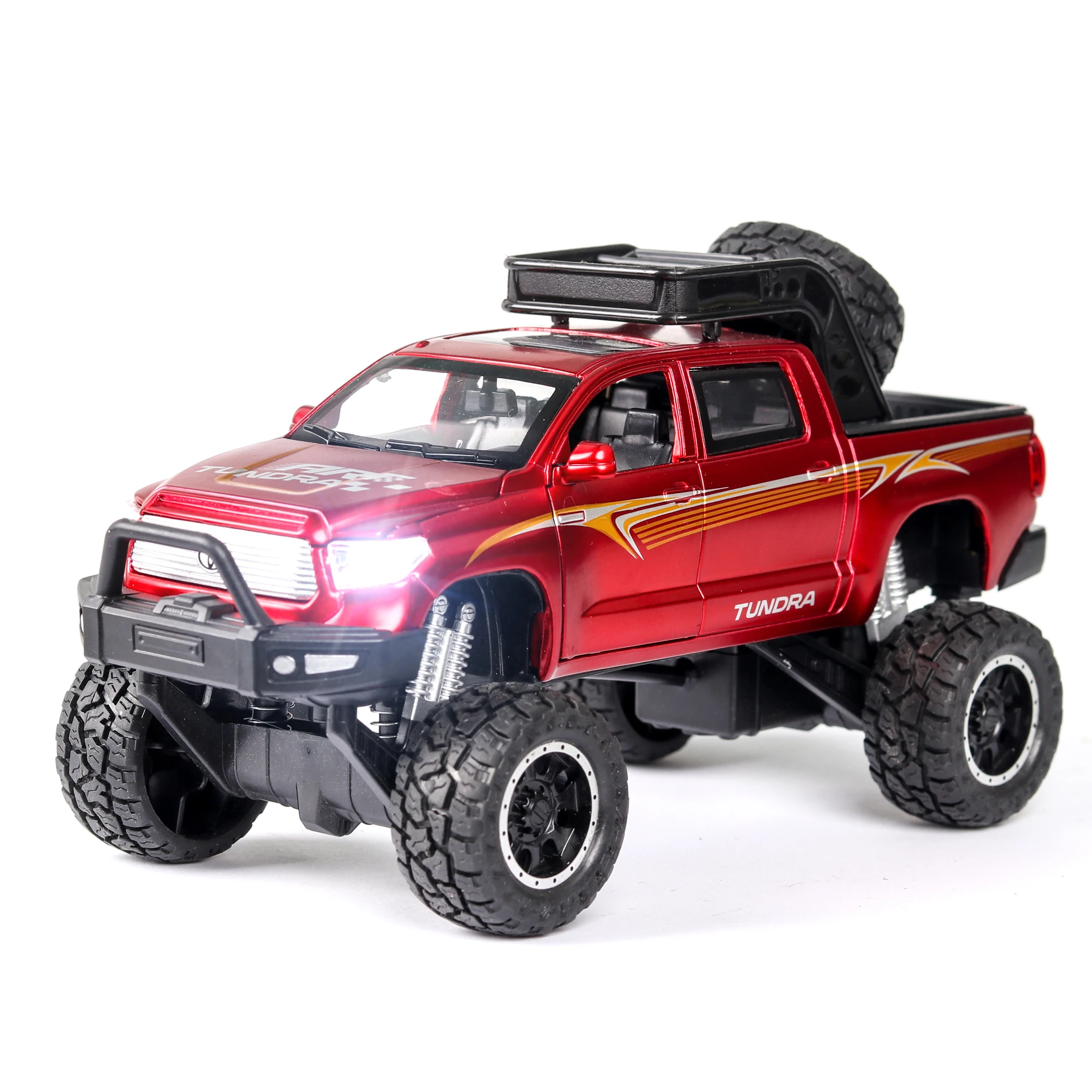 1:32, новинка, Toyota Tundra, внедорожник, большое колесо, литье под давлением, игрушечный автомобиль, модель автомобиля, металлический, со звуком и светильник, оттягивающийся, игрушечный автомобиль thomas