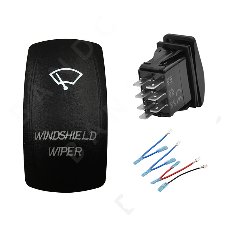 WINDSHIELD WIPER Push Rocker Toggle Switch 7P DPDT White Led Lights ON
