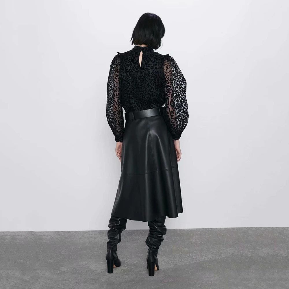 Новинка, черная полупрозрачная рубашка с принтом, воротник-стойка ...