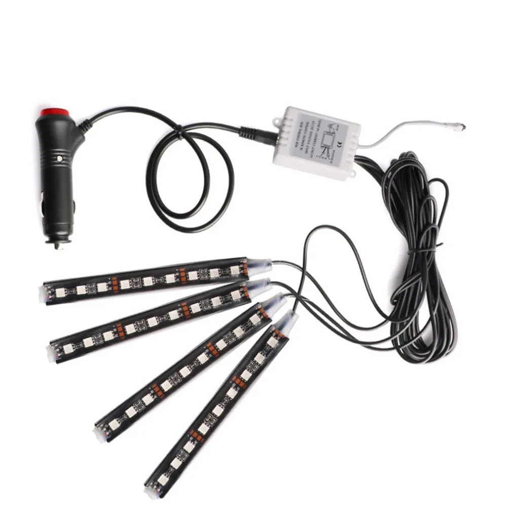 4-in-1 Colorful RGB Light Bar 9LED Ambient Light Car Interior Decorative Light Foot Well Light With Remote Control