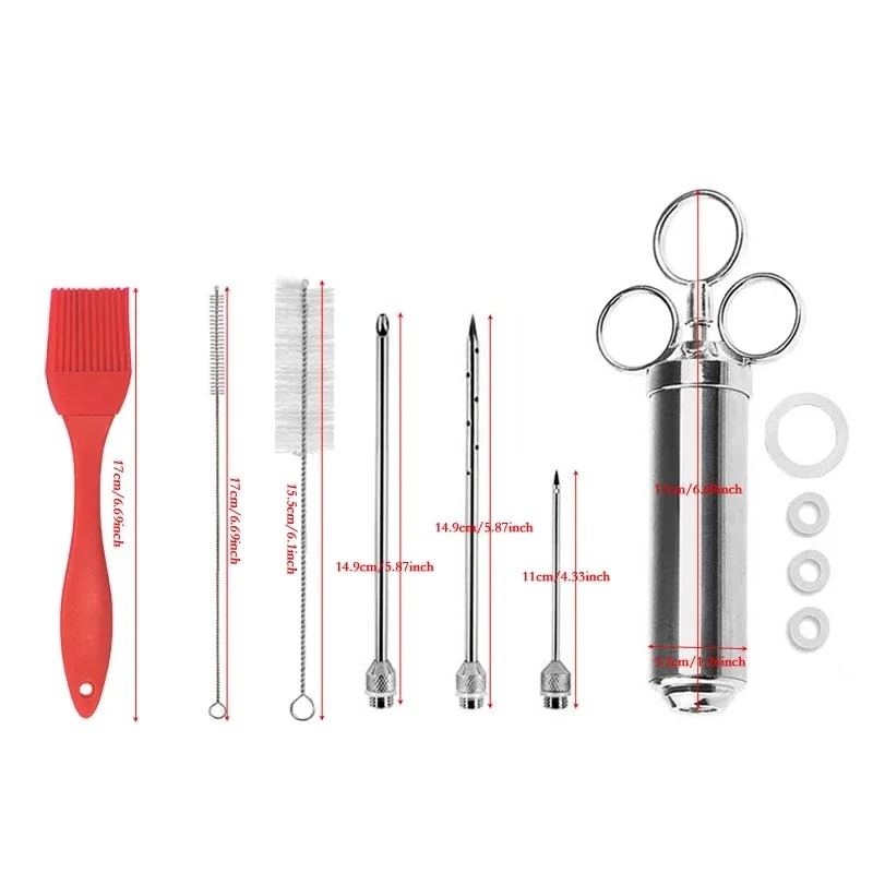 Meat Injector Syringe Stainless Steel Meat Injector Syringe Kit with 3 Flavor Food Injector Syringe Meat Needles, Injection Brine Marinades