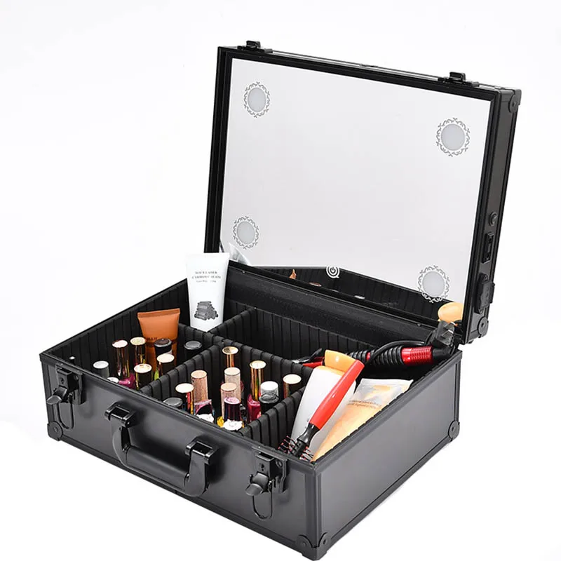 Suitcases Makeup Case Beauty Manicure Suitcase Travel Women's Cosmetic Organizer Luggage Boxes With LED Lamp Storage Toolbox