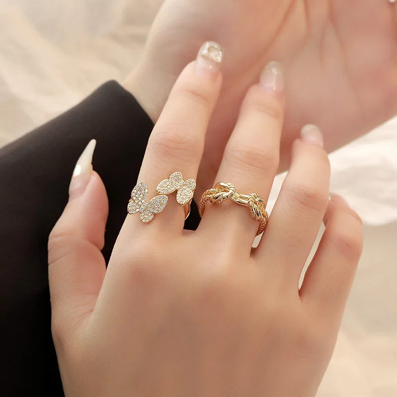 Lispector 925 Sterling Silver Korean Double Butterfly Rings for Women Cute Zircon Open Ring Party Female Jewelry Gifts