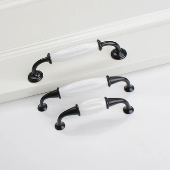 1PC Black White Ceramic Door Handles Country Style Drawer Pulls Knob For Kitchen Cabinet Handles and Knobs Furniture Handles