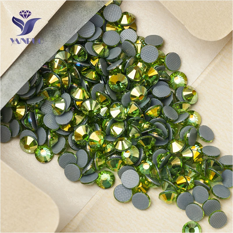 

YANRUO 2058HF All Sizes Peridot AB Crystals Hotfix Iron On Strass Rhinestones Hot Fix Flatback Glass Stone For Garment