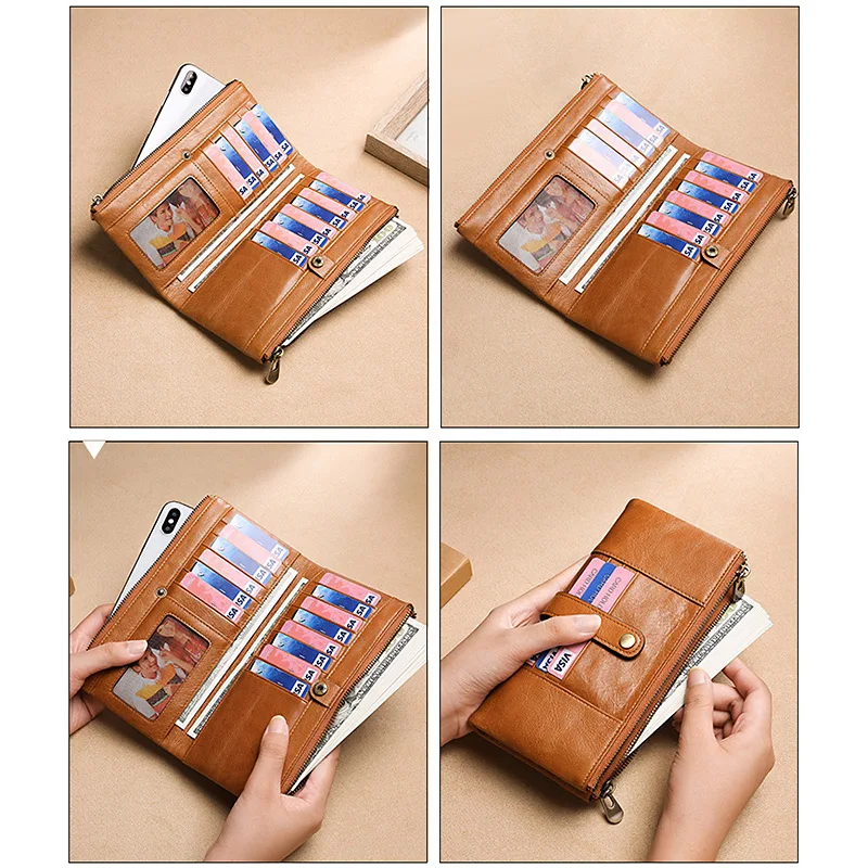 Модный мужской кошелек из натуральной кожи, RFID, роскошный фирменный дизайн, кошелек для монет, много слотов, деловой держатель для карт, длинный клатч на молнии