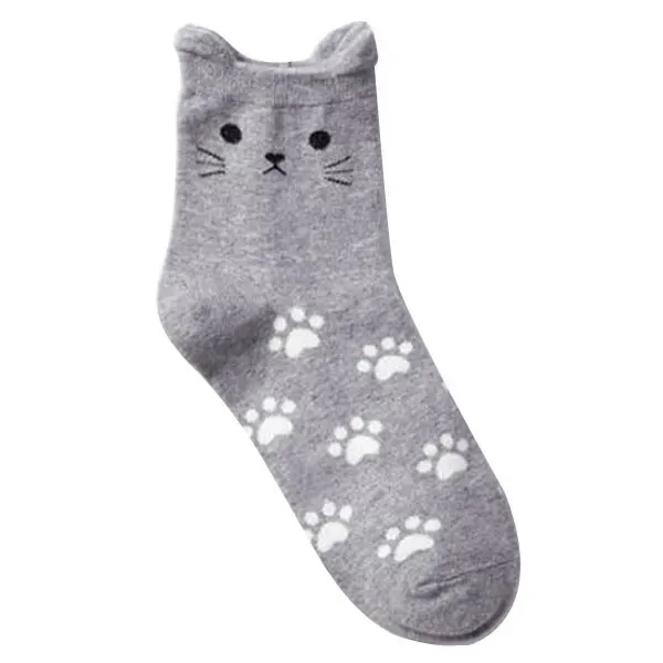 Носки с кошачьими следами милые Мультяшные Сексуальные корейские женские модные хлопковые носки без пятки TH36 - Цвет: Серый