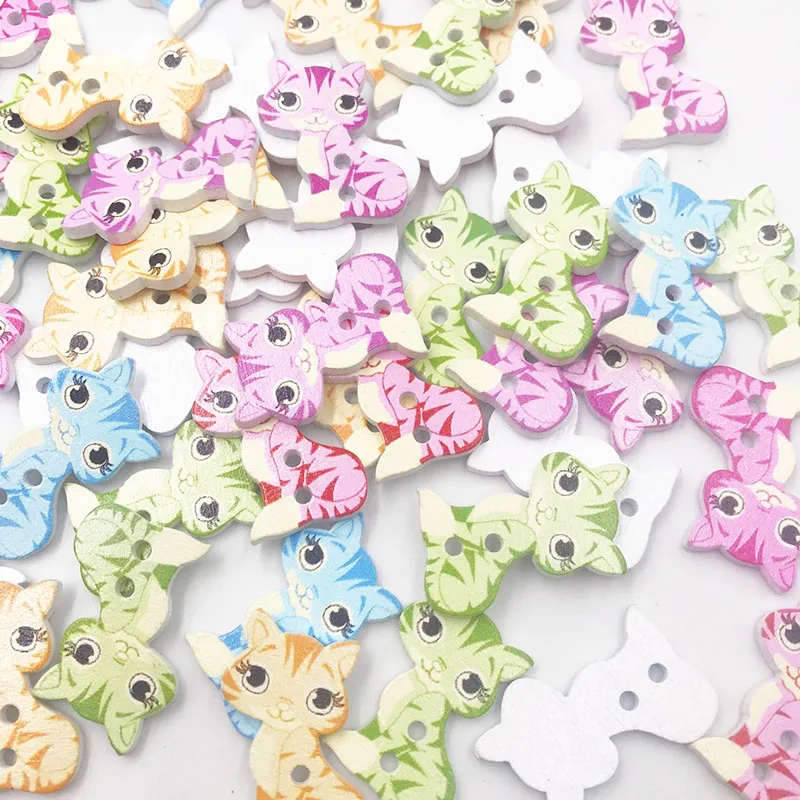 Inzopo Pack van 50 kleurrijke kat vorm 2 gaten hout naaien knoppen Scrapbooking