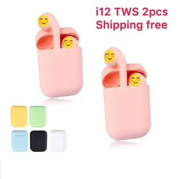 

Shipping Free 2 Pcs i12TWS Earphone Bluetooth 5.0 Wireless Matte Macaron Earbuds Earpieces with Charging Case
