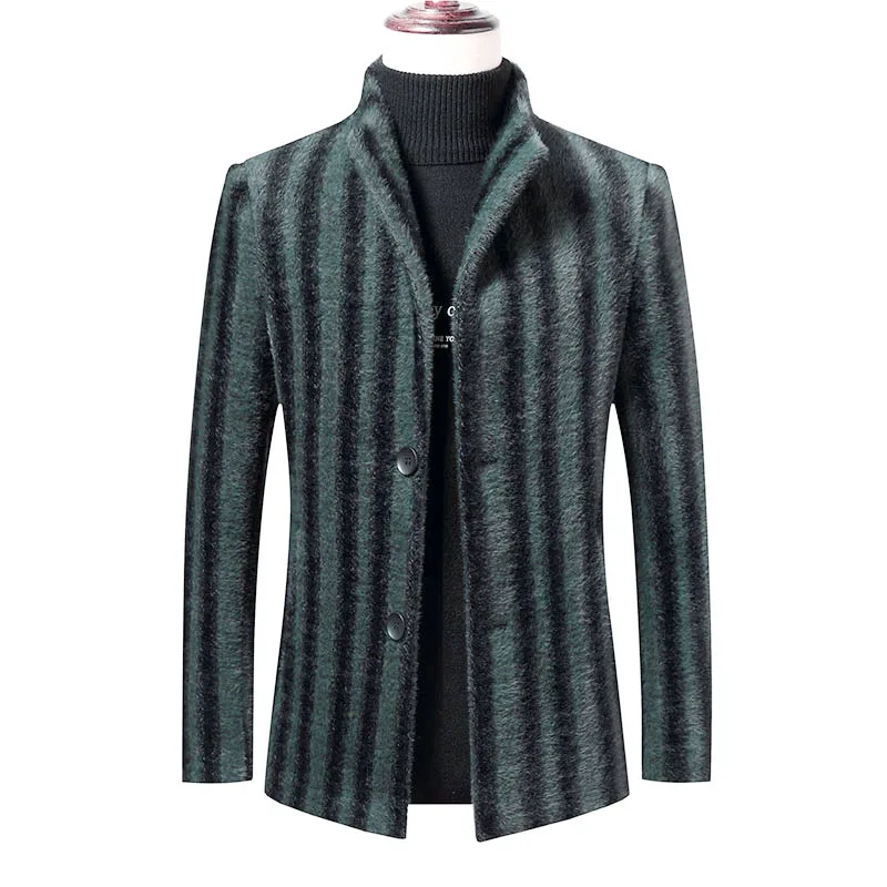 Woolen Men stripe Coat Autumn and Winter New Style Wool Overcoat Male Mid-length Business Casual WEAR Coats Men Plus size S-4XL