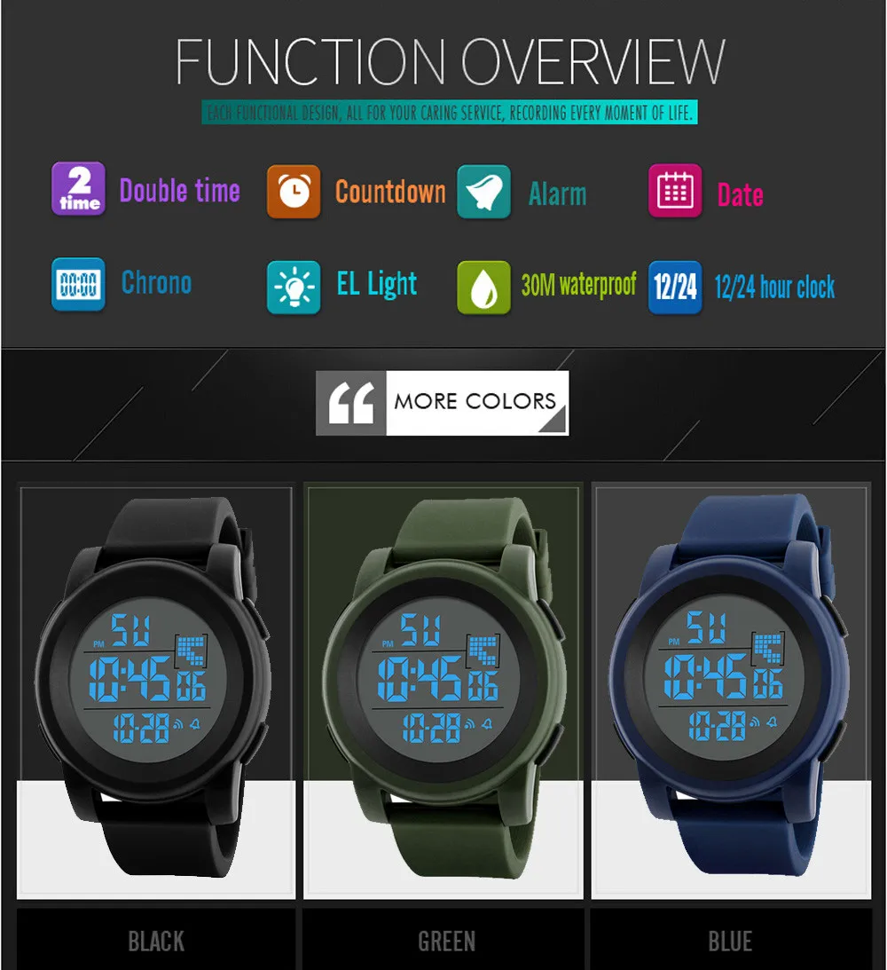 Military Men Watches Analog Digital LED Display Waterproof Silicone Watches Sport Electronic Wrist Clock Reloj Hombre homme