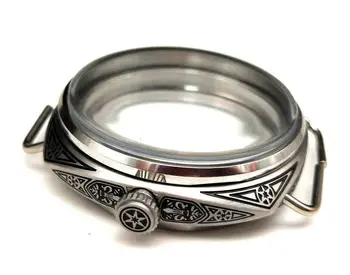 

47mm Parnis Watch Case ETA6497 6498 MOVT Stainless Steel Black Carving Florence