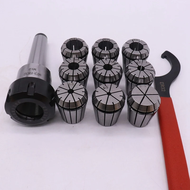 BMBY-9Pcs Er32 Весна Набор цанг 2/4/6/8/10/12/16/18/20 мм+ 1 шт. Mt3 M12 Er32 цанговый патрон Держатель конуса Морзе цанговый Мощность инструмент