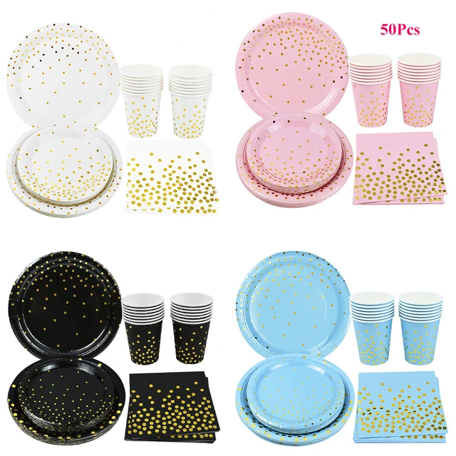 Assiettes jetables demi cercle en papier noir et doré