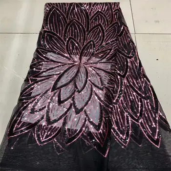 

High Quality Sequins Mesh Lace Fabric African Nigerian Embroidered Sequined Guipure Tulle Net Laces For Indian Lady Dress