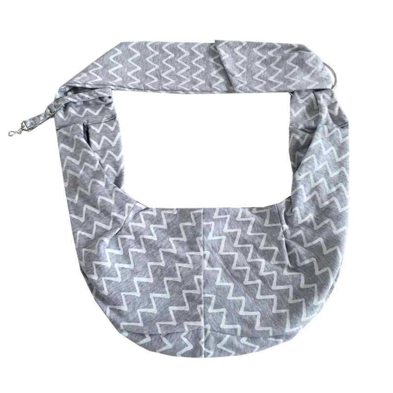 Grey Striped Strap Size Adjustable Cotton Pet Sling Dog Cat Carrier Bag Hand Free Comfort Shoulder Bag Outdoor