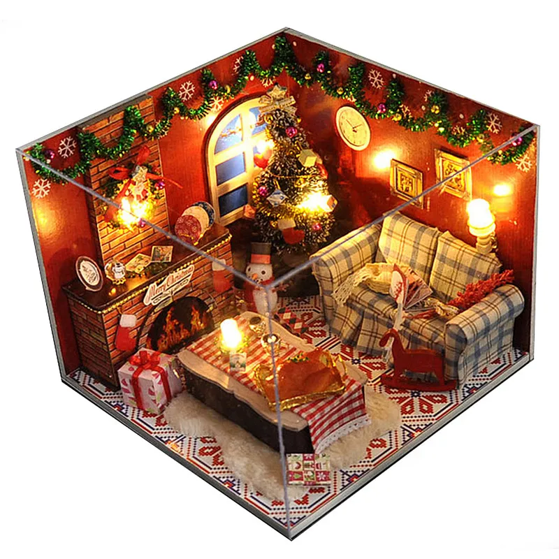 Cena Cuteroom DIY drewniany miniaturowy domek dla lalek świąteczne zabawkowe meble Miniatura Puzzle Model ręcznie wykonany domek dla lalek prezent urodzinowy dla dzieci
