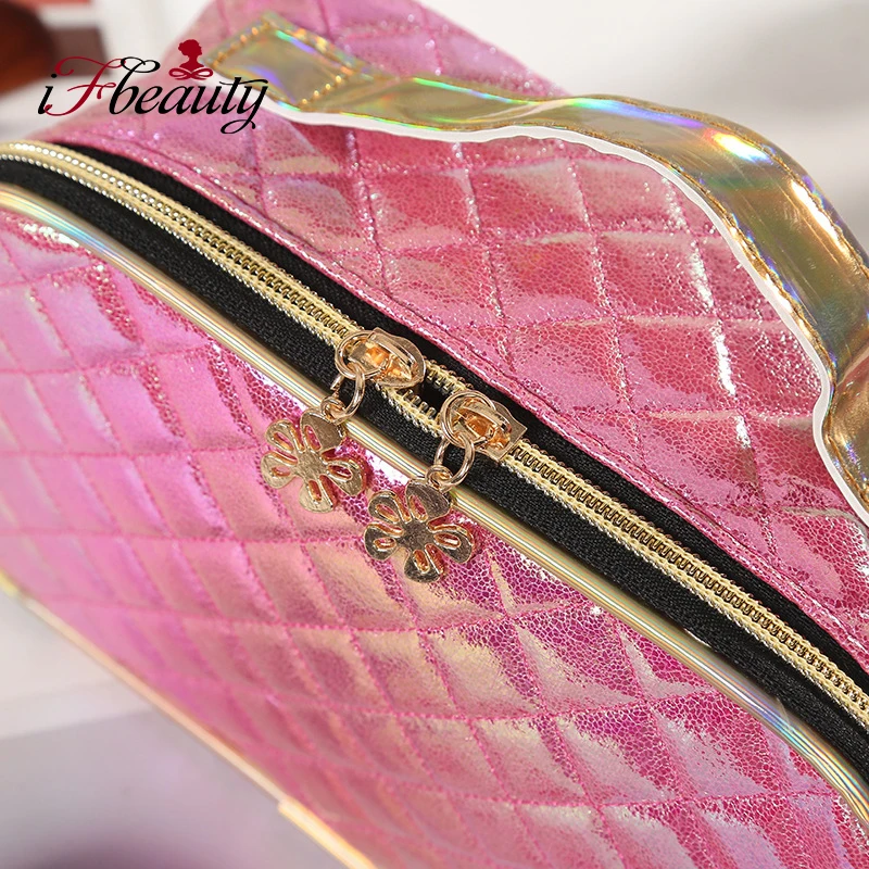 Fashion PU Portable Cosmetic Case Makeup Organizer Creative Square Laser Color Plaid Bag Cosmetic Storage Bag Fashion PU Portable Cosmetic Case Makeup Organizer Creative Square Laser Color Plaid Bag Cosmetic Storage Bag