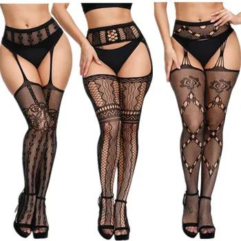 

DOIAESKV Sexy Women Crotchless Tights Lingerie Garter Fishnet Pantyhose Open Crotch Elastic High Waist Transparent Stockings