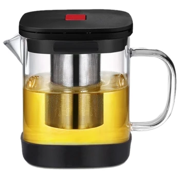 

1100Ml Transparent Glass Square Teapot With Stainless Steel Infuser Heat Tea Strainer Teapot Set Tool(With Base)