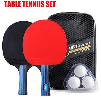 

2Pcs Table Tennis Racket Paddle Ping Pong Bat+ 3 Balls Bag Set long handle Professional Durable Sports Tool Fashion High Quality
