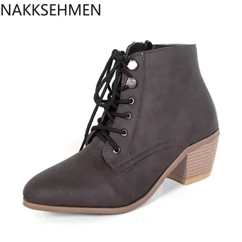 

NAKKESHMEN-2020 New Shoes Europe and the New Style for Autumn and Winter Boots Heels Chunky-Heel Strap Tip Boots L
