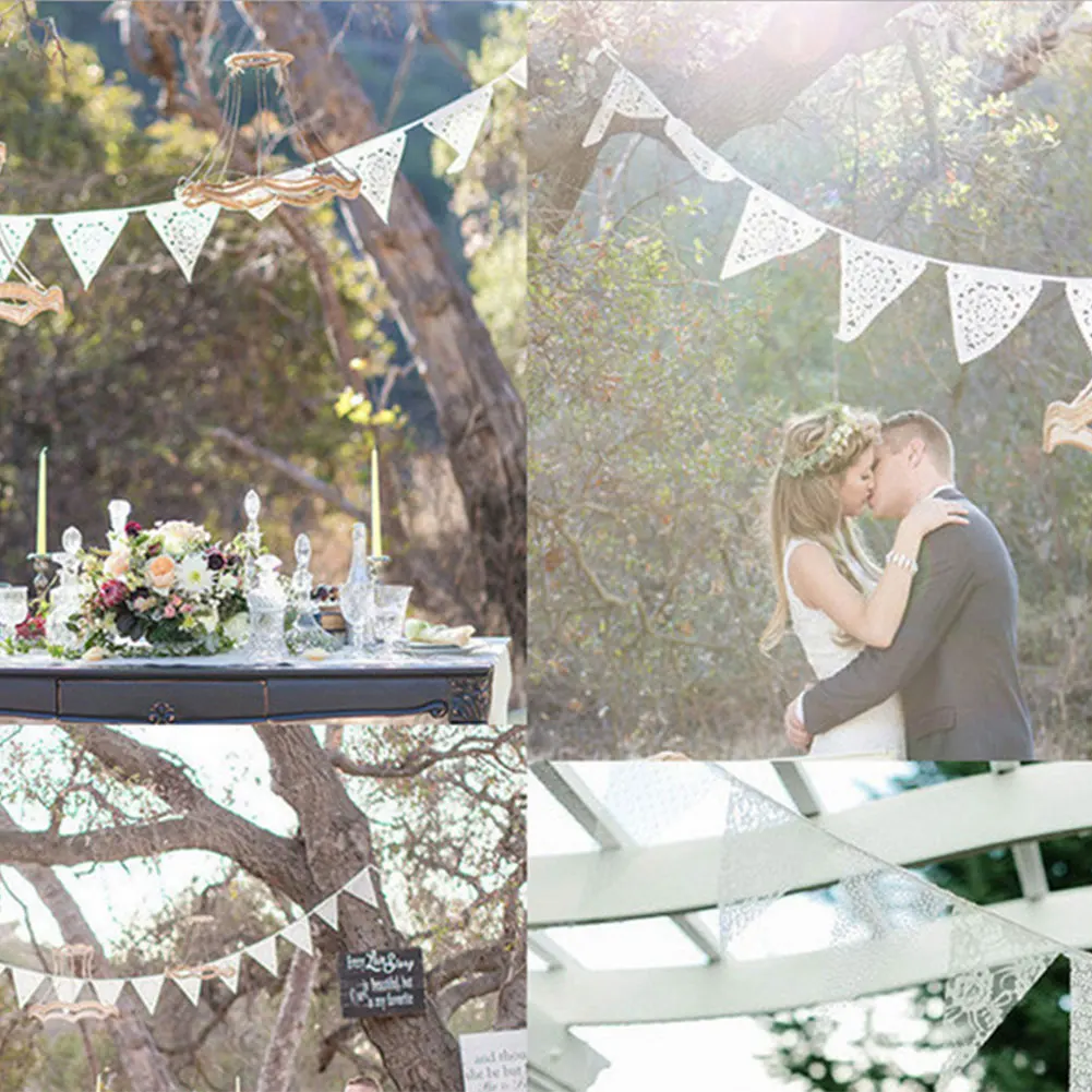 Lace Flags Vintage Party Wedding Decor Pennant Fabric Bunting Banner Decoration