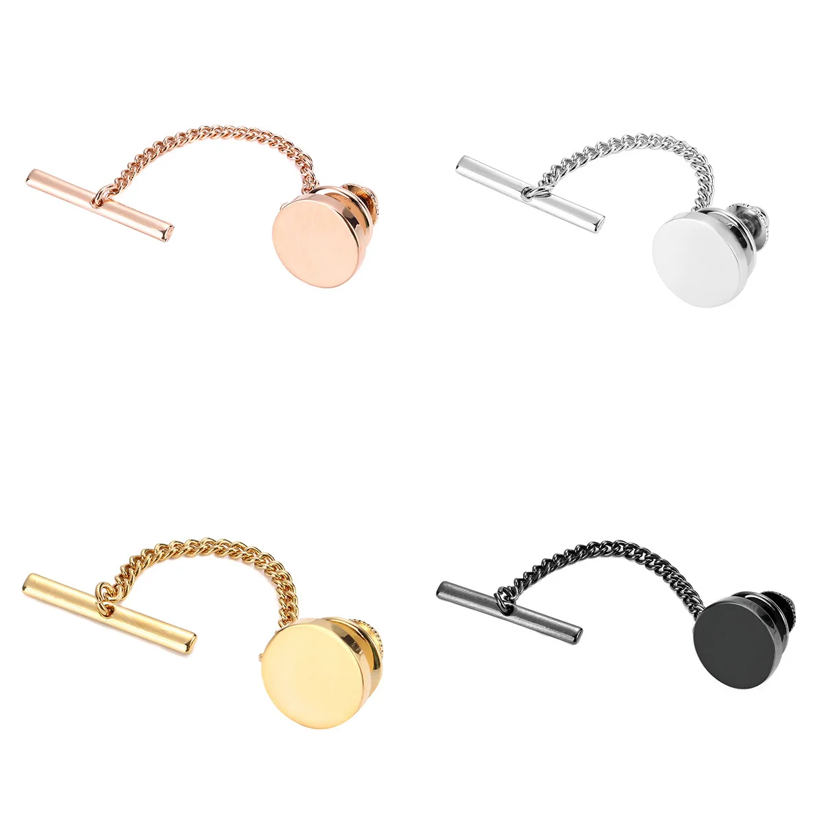Round Gold Tie Tack Pin with Chain for Mens Shirt Jewelry Wedding Gifts Tacks Blank Pins Matte Locking Tacs Men | Украшения и