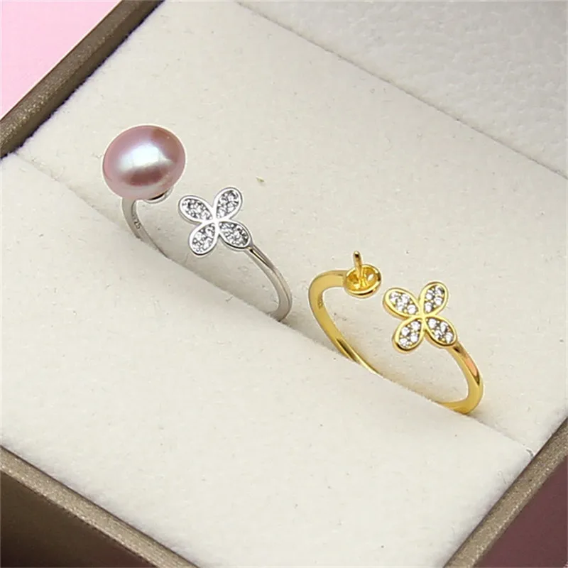 

S925 Sterling Silver Flower Pearl Rings Settings Women DIY Pearl Rings Accessory Silver Color Fine Jewelry Accessory